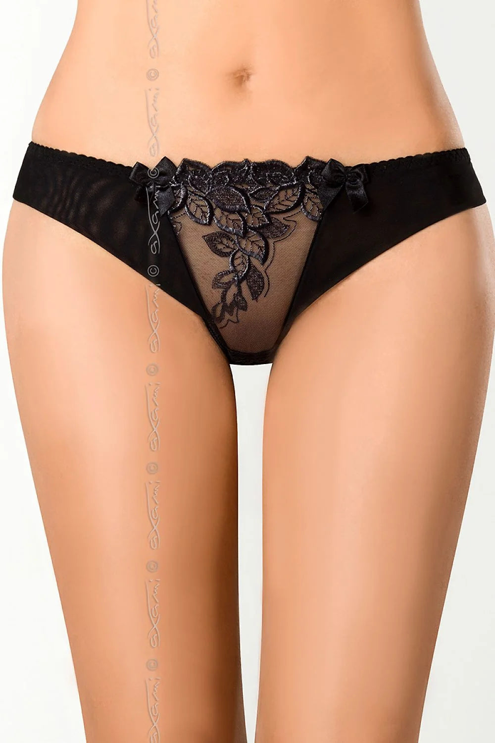 Culotte sexy en dentelle noire et tulle transparent, style élégant avec broderies florales raffinées