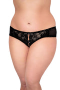 culotte shorty dentelle noire échancrée transparente tulle empiècements mesh ajouré goutte bijou nœud taille basse confortable maintien sensuel