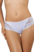 culotte shorty femme Ewana microfibre lisse blanche dentelle florale délicate semi transparente bordure festonnée noeuds satinés maintien confortable coupe échancrée