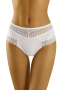 culotte taille haute blanche dentelle ajourée couvrante stretch coton élasthanne maintien léger confort quotidien bande large festonnée féminine romantique élégante