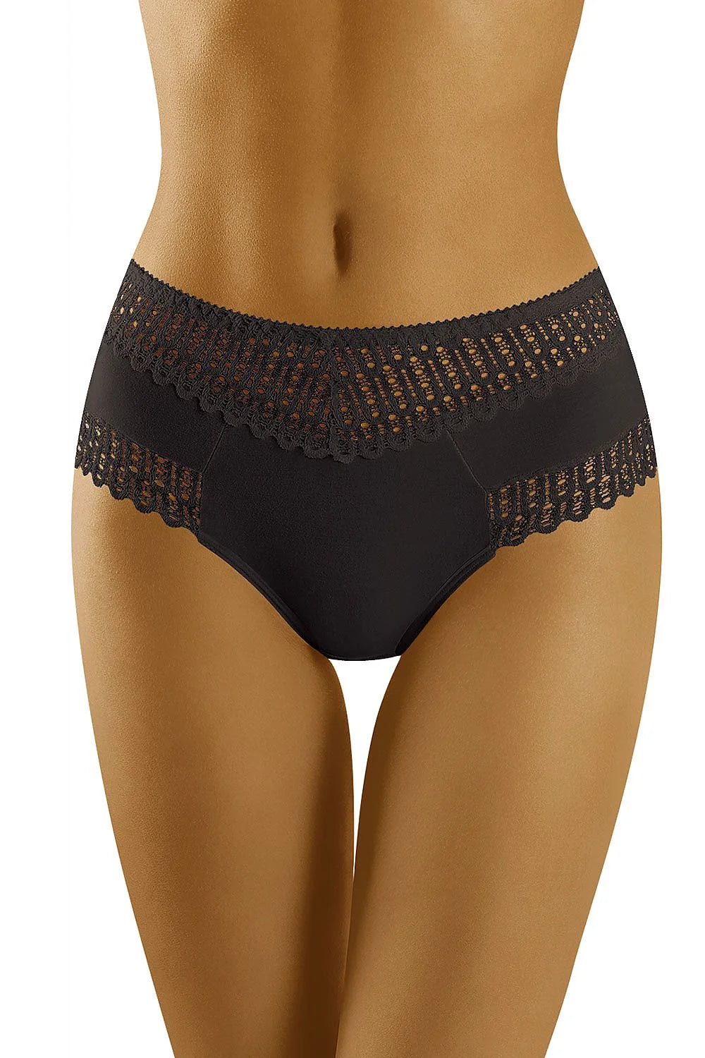 culotte taille haute blanche dentelle ajourée couvrante stretch coton élasthanne maintien léger confort quotidien bande large festonnée féminine romantique élégante