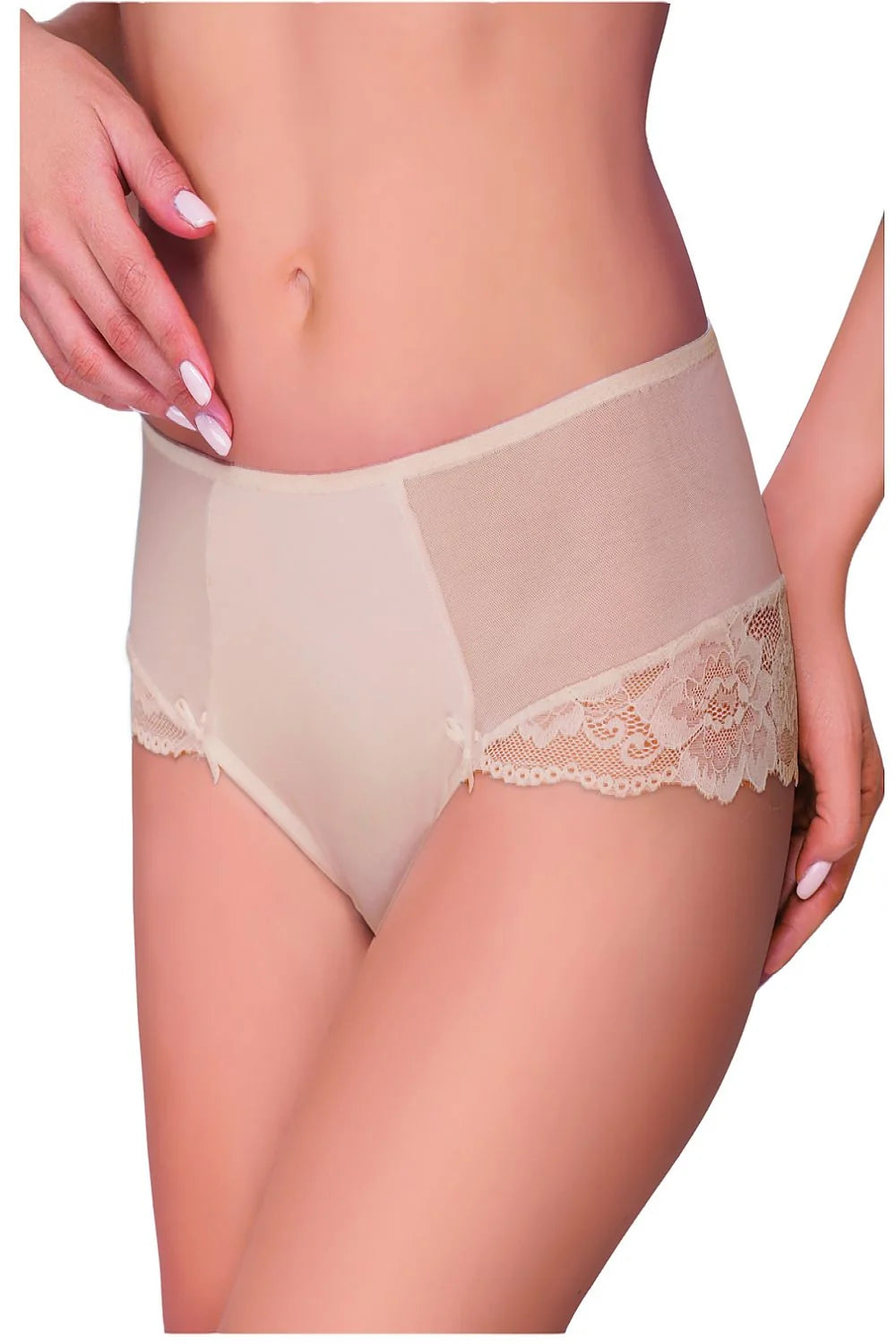 Culotte taille haute dentelle florale blanche romantique élégante avec nœuds transparence pour femmes raffinées