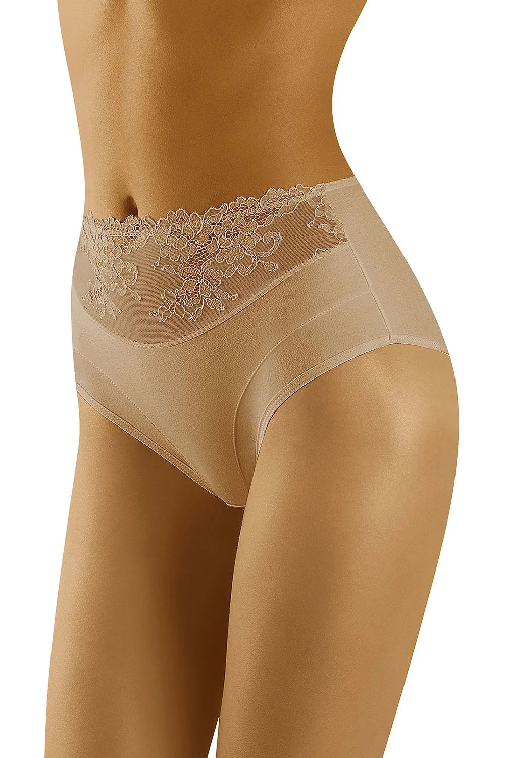 Culotte taille haute dentelle florale nude élégante romantique sexy transparence tulle lingerie raffinée Wolbar