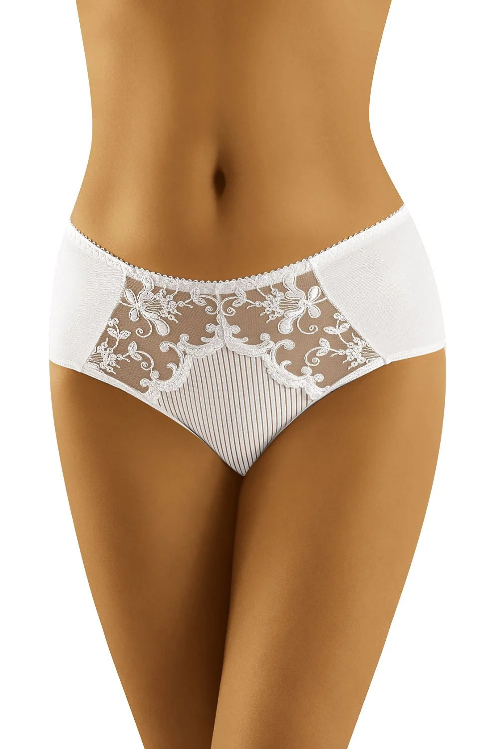Culotte taille haute dentelle tulle romantique élégante motifs floraux transparents lingerie féminine blanche élégante