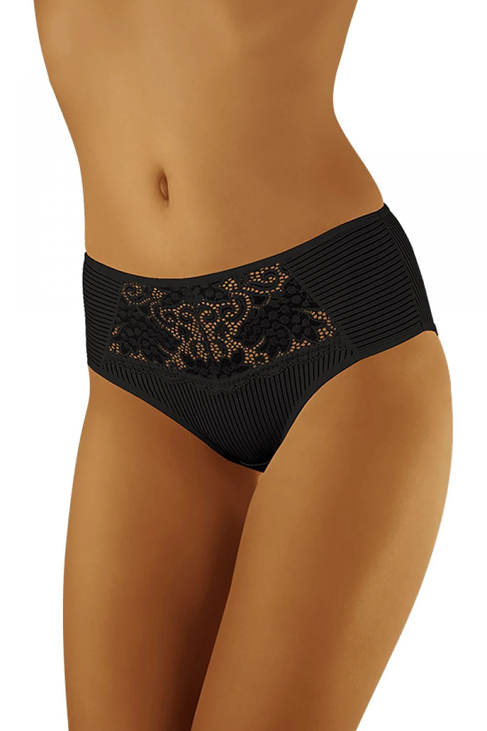 Culotte taille haute en dentelle noire élégante et sexy avec motif floral et rayures raffinées