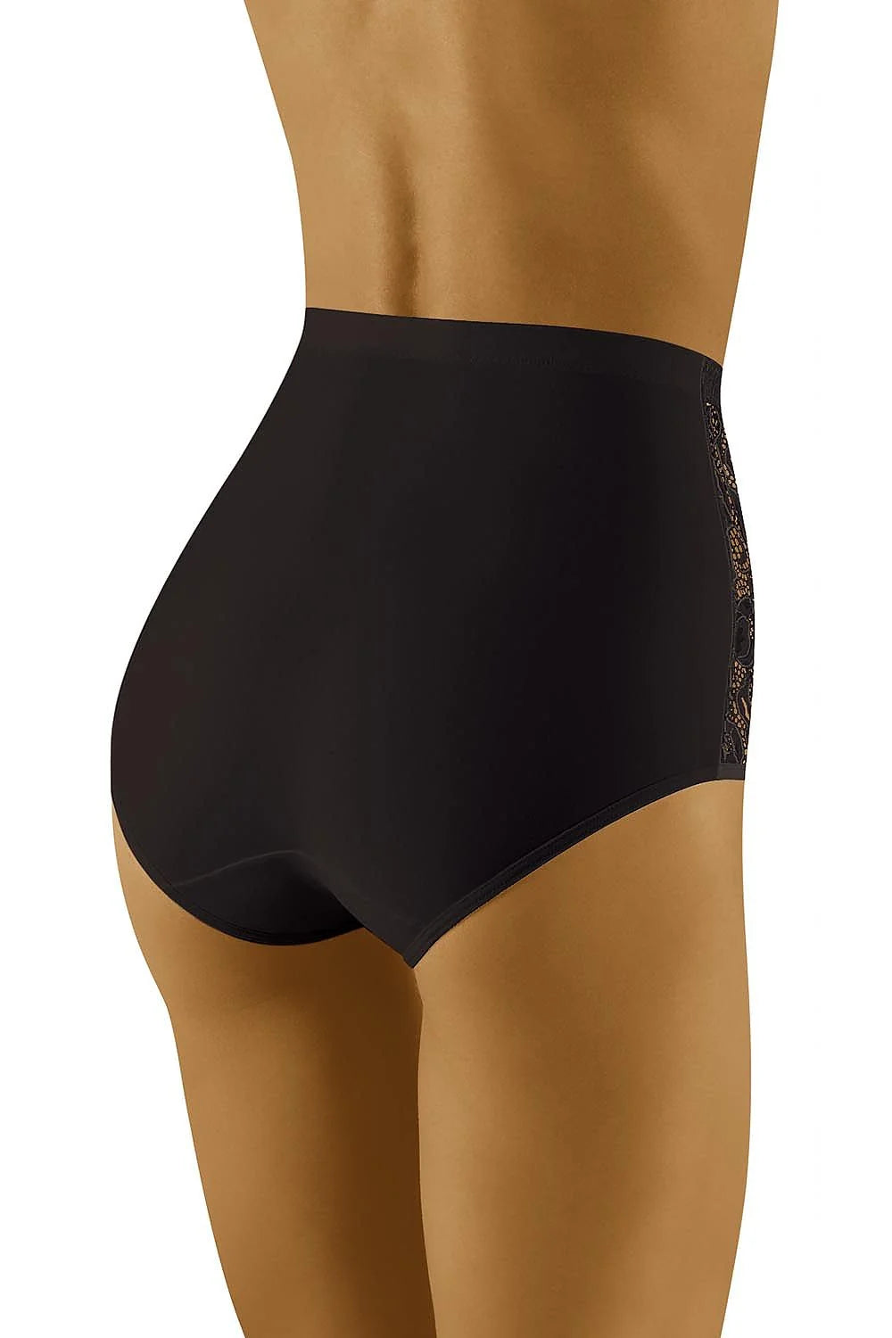 culotte taille haute sculptante microfibre beige nude dentelle florale ajourée bords festonnés couvrante gainante ventre plat maintien léger finition lisse