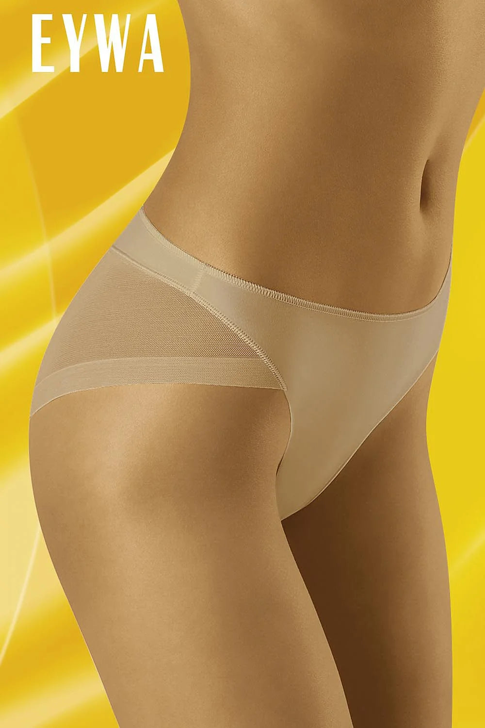 Culottes en microfibre beige avec tulle transparent, confort moderne pour une lingerie quotidienne élégante
