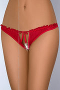 Culottes ouvertes en tulle rouge vif avec noeud et volants, style sexy et provocant