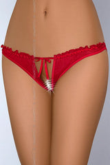Culottes ouvertes en tulle rouge vif avec noeud et volants, style sexy et provocant