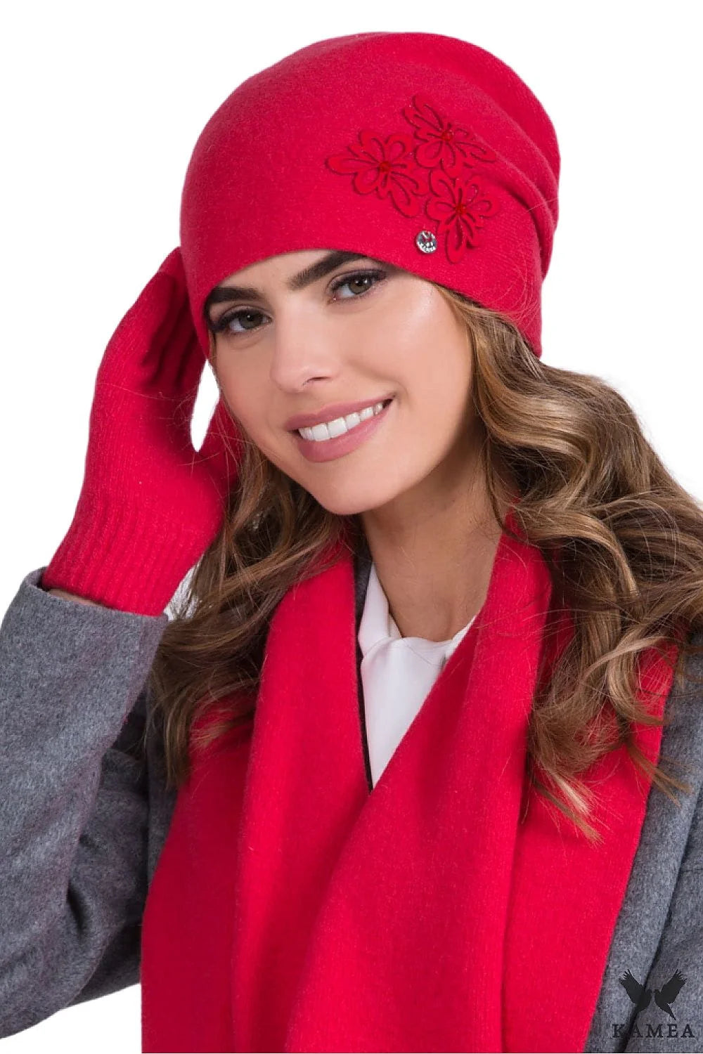 Accessoires d'hiver pour femmes écharpe gants bonnet rouge vif laine acrylique style élégant coupe classique chaud froid protection hiver