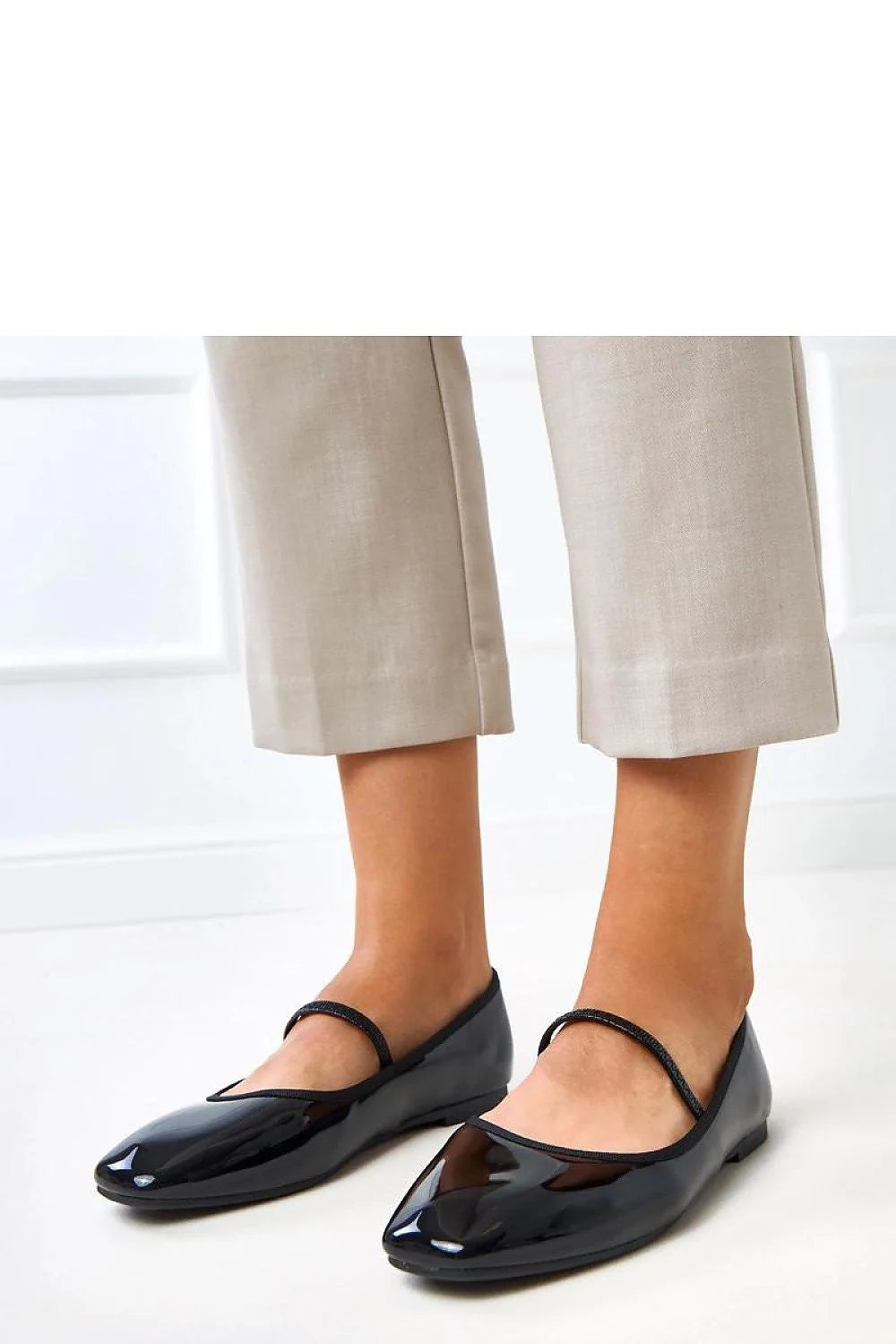 Ballerines Vernies Noir Brillantes MaryJane Bride Élastique Bout Pointu Talon Plat Semelle Cuir Synthétique Confortable Bureau Habillées Élégantes Classiques Modernes