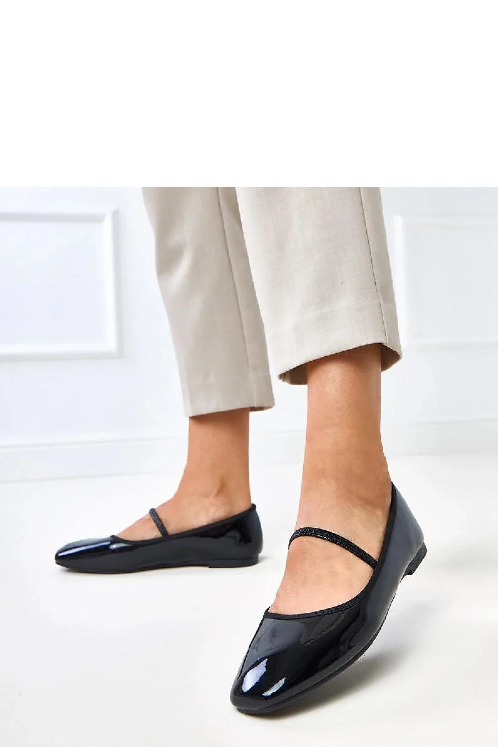 Ballerines Vernies Noir Brillantes MaryJane Bride Élastique Bout Pointu Talon Plat Semelle Cuir Synthétique Confortable Bureau Habillées Élégantes Classiques Modernes