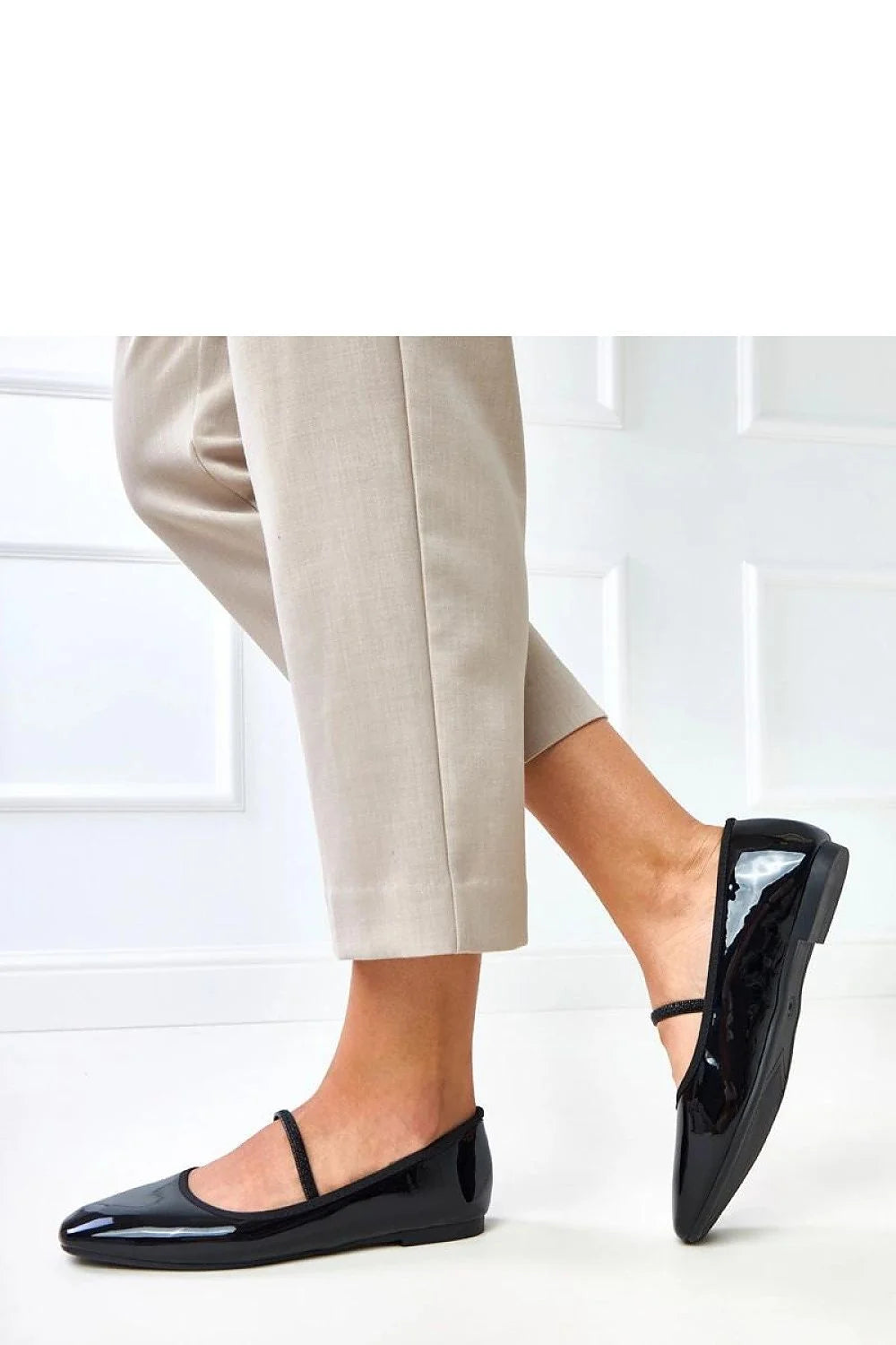 Ballerines Vernies Noir Brillantes MaryJane Bride Élastique Bout Pointu Talon Plat Semelle Cuir Synthétique Confortable Bureau Habillées Élégantes Classiques Modernes