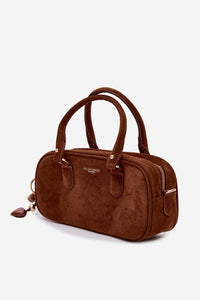 Sac main suédine écologique marron cartable compact compartiment fermeture éclair poches internes poignées bandoulière amovible élégant quotidien occasion