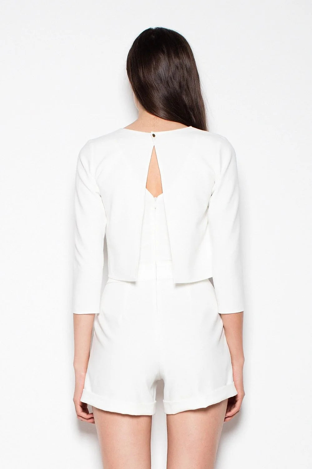 Ensemble blanc coton minimaliste moderne manches longues taille haute casual chic pour femmes élégantes