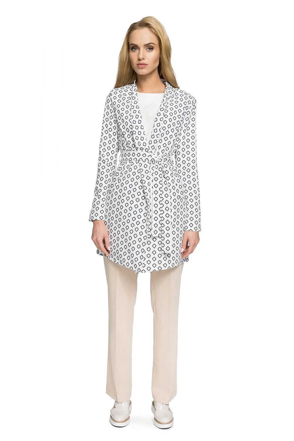 Ensemble Chemisier Long Motifs Géométriques Léger Élégant et Pantalon Droit Stretch pour Look Professionnel