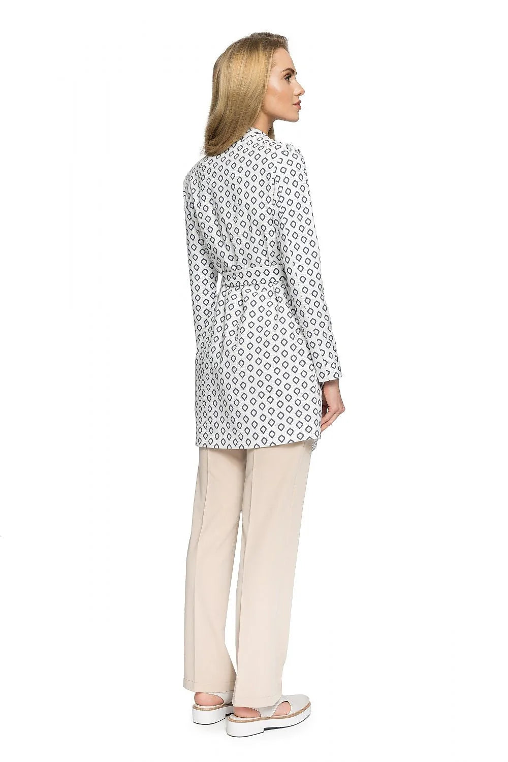 Ensemble Chemisier Long Motifs Géométriques Léger Élégant et Pantalon Droit Stretch pour Look Professionnel