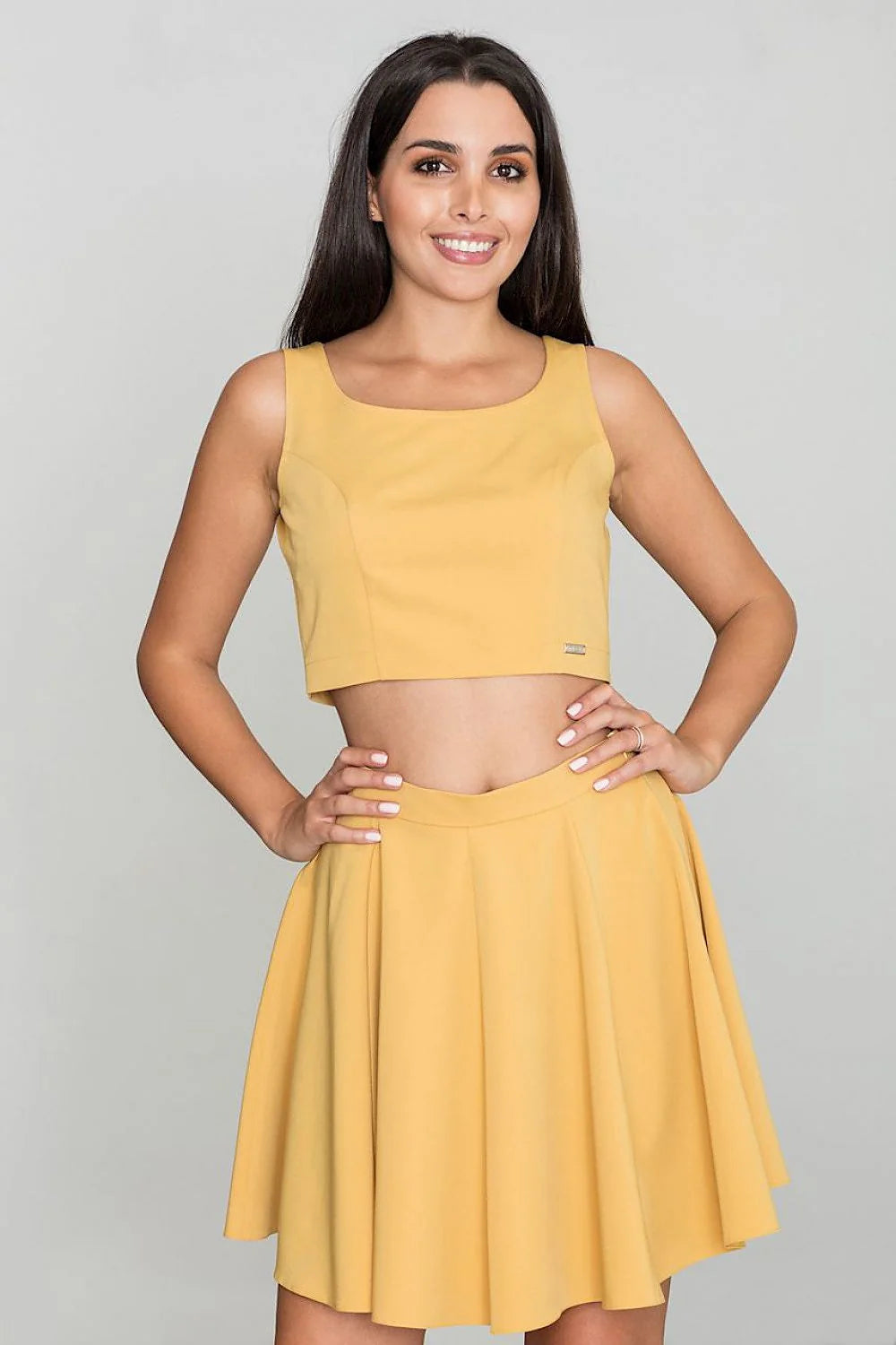 Ensemble deux pièces jaune vif moderne coton confort tendance estivale pour femme jupe évasée