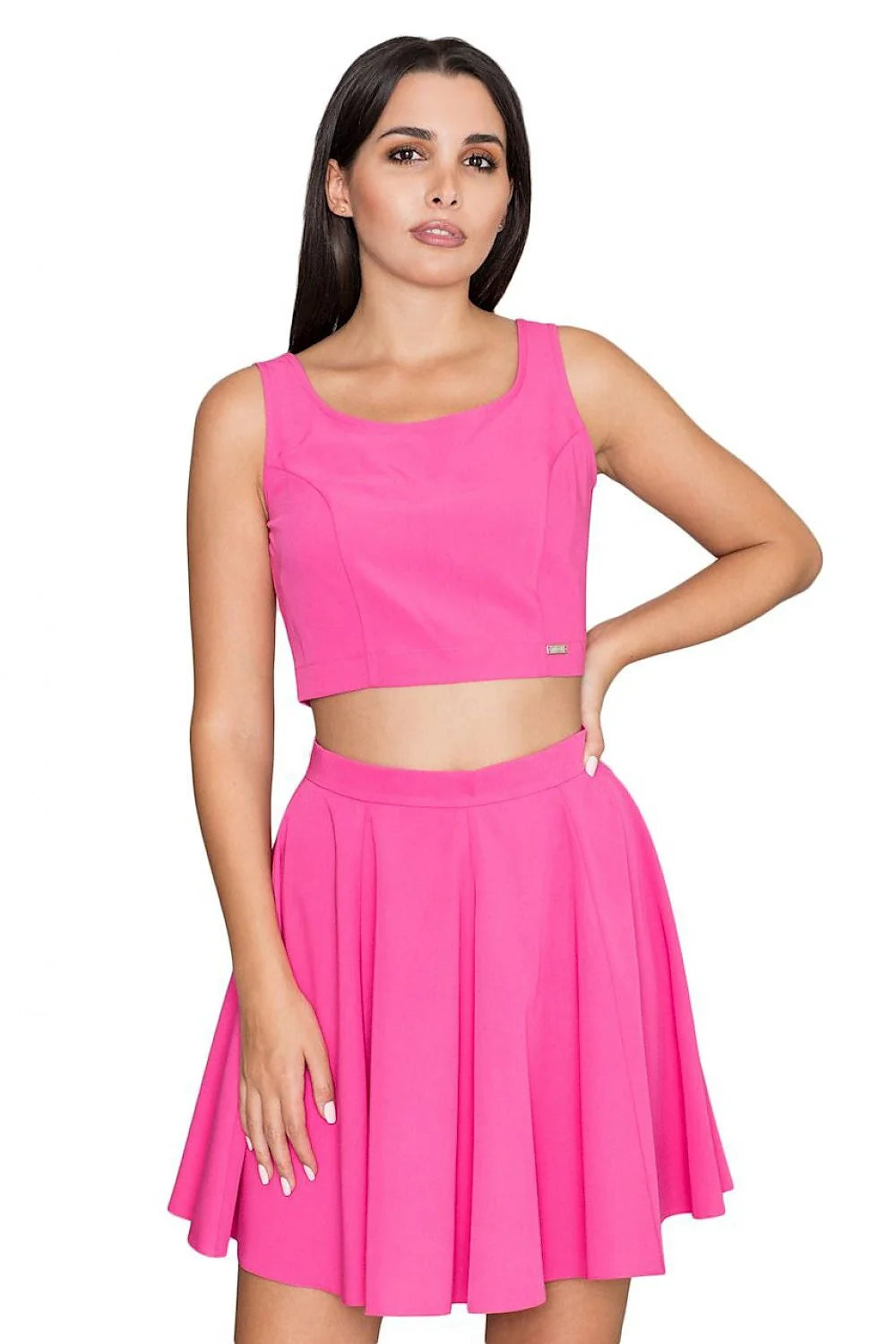 Ensemble deux pièces jaune vif moderne coton confort tendance estivale pour femme jupe évasée