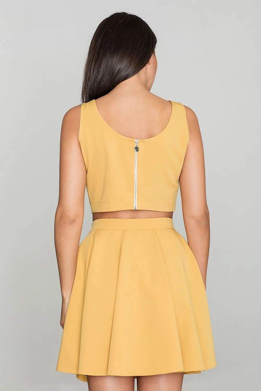 Ensemble deux pièces jaune vif moderne coton confort tendance estivale pour femme jupe évasée