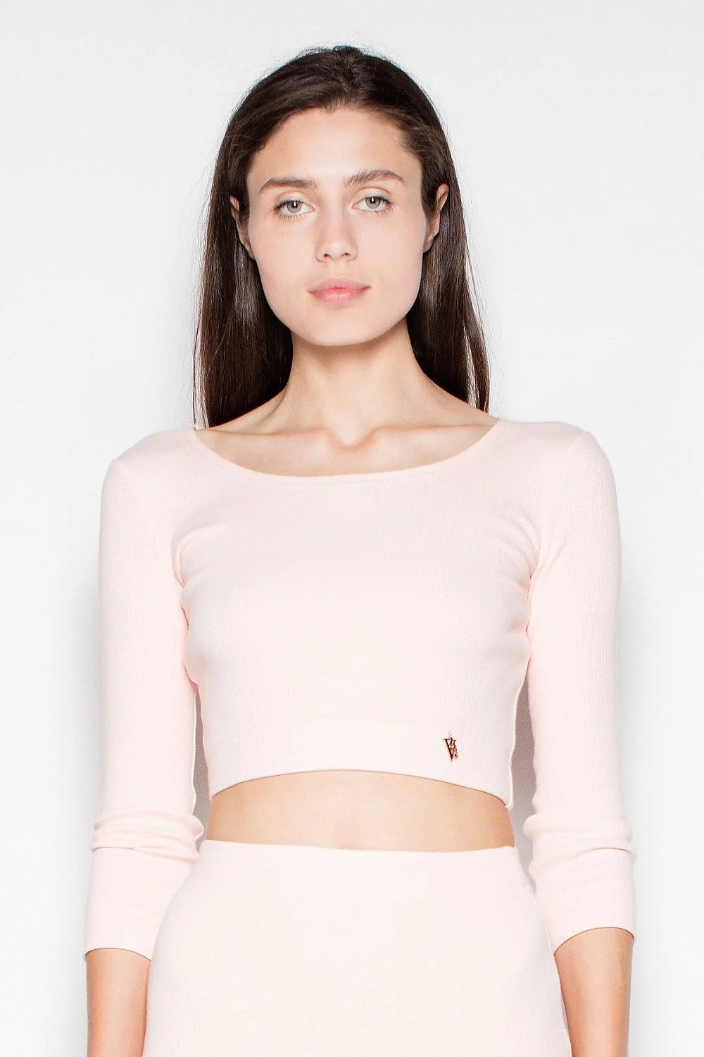 Ensemble jupe et haut gris coton stretch minimaliste chic et moderne manches longues taille haute