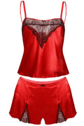 Ensemble lingerie en satin et dentelle sexy romantique rouge noir broderie florale pour séduire élégamment