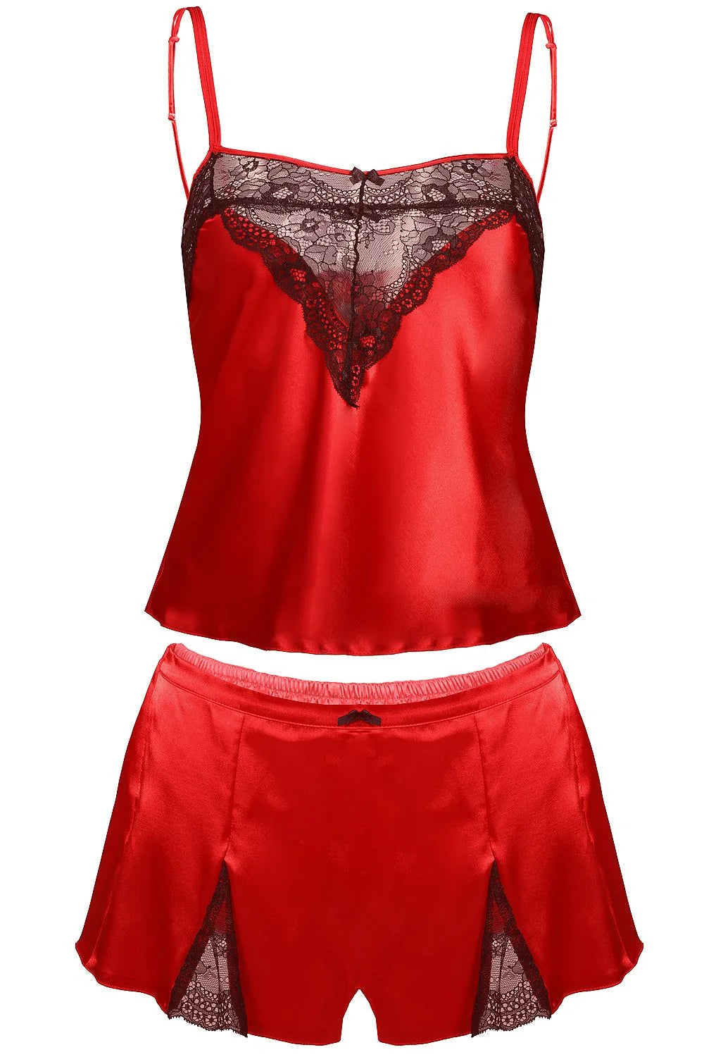 Ensemble lingerie en satin et dentelle sexy romantique rouge noir broderie florale pour séduire élégamment