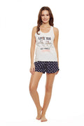 Ensemble pyjama femme coton confortable et amusant avec débardeur imprimé et short motifs blancs