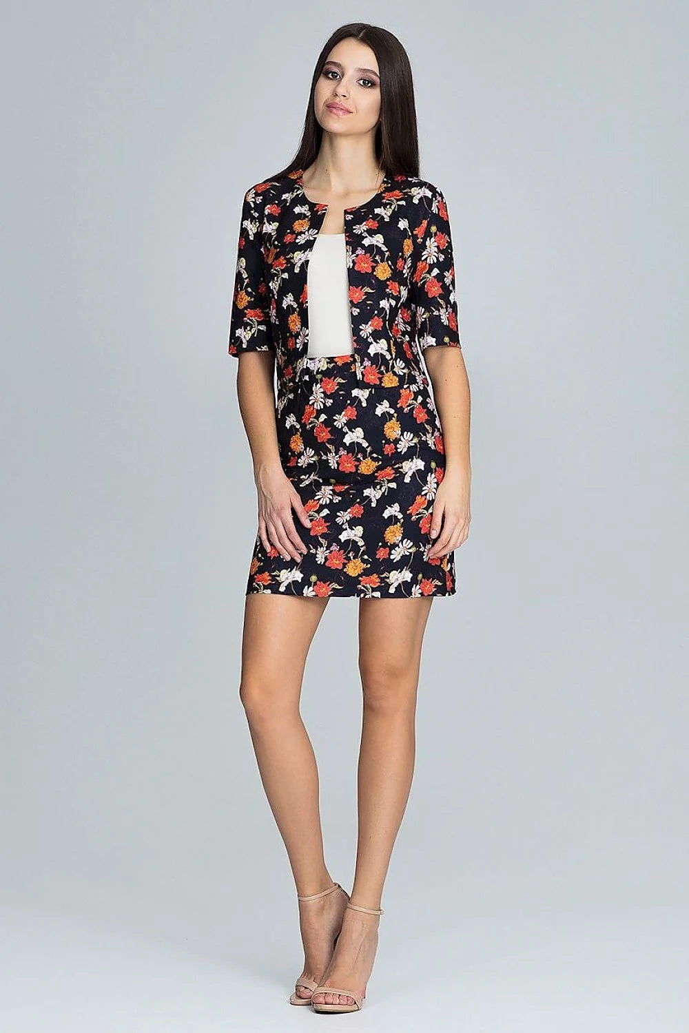 Ensemble robe veste tissu léger élégant floral multicolore chic pour femmes modernes occasions spéciales