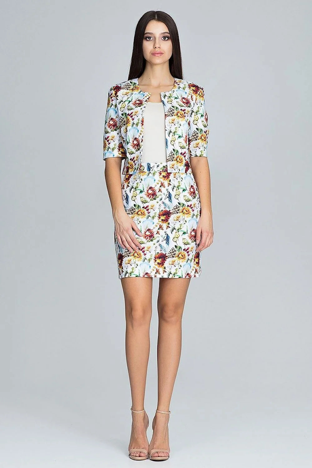 Ensemble robe veste tissu léger élégant floral multicolore chic pour femmes modernes occasions spéciales