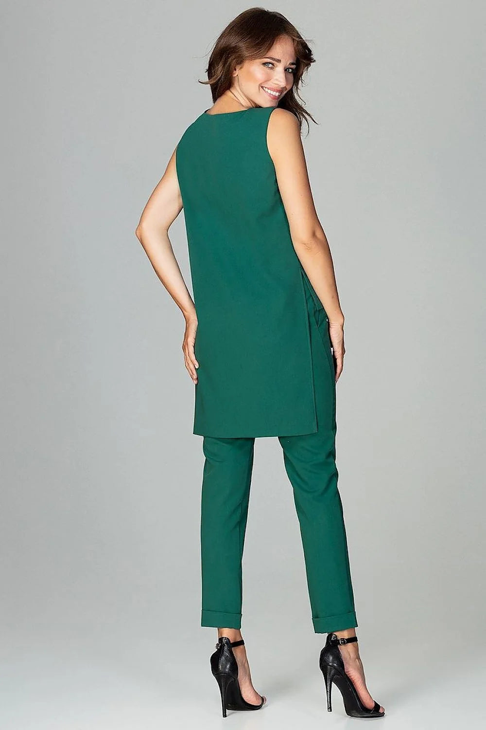 Ensemble top et pantalon bleu vif polyester style élégant chic et décontracté femme moderne