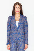 Ensemble veste pantalon femme polyester élégant motifs paisley bleu chic moderne pour toutes occasions