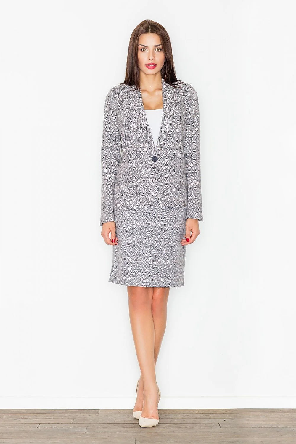 Ensemble veste pantalon femme polyester élégant motifs paisley bleu chic moderne pour toutes occasions