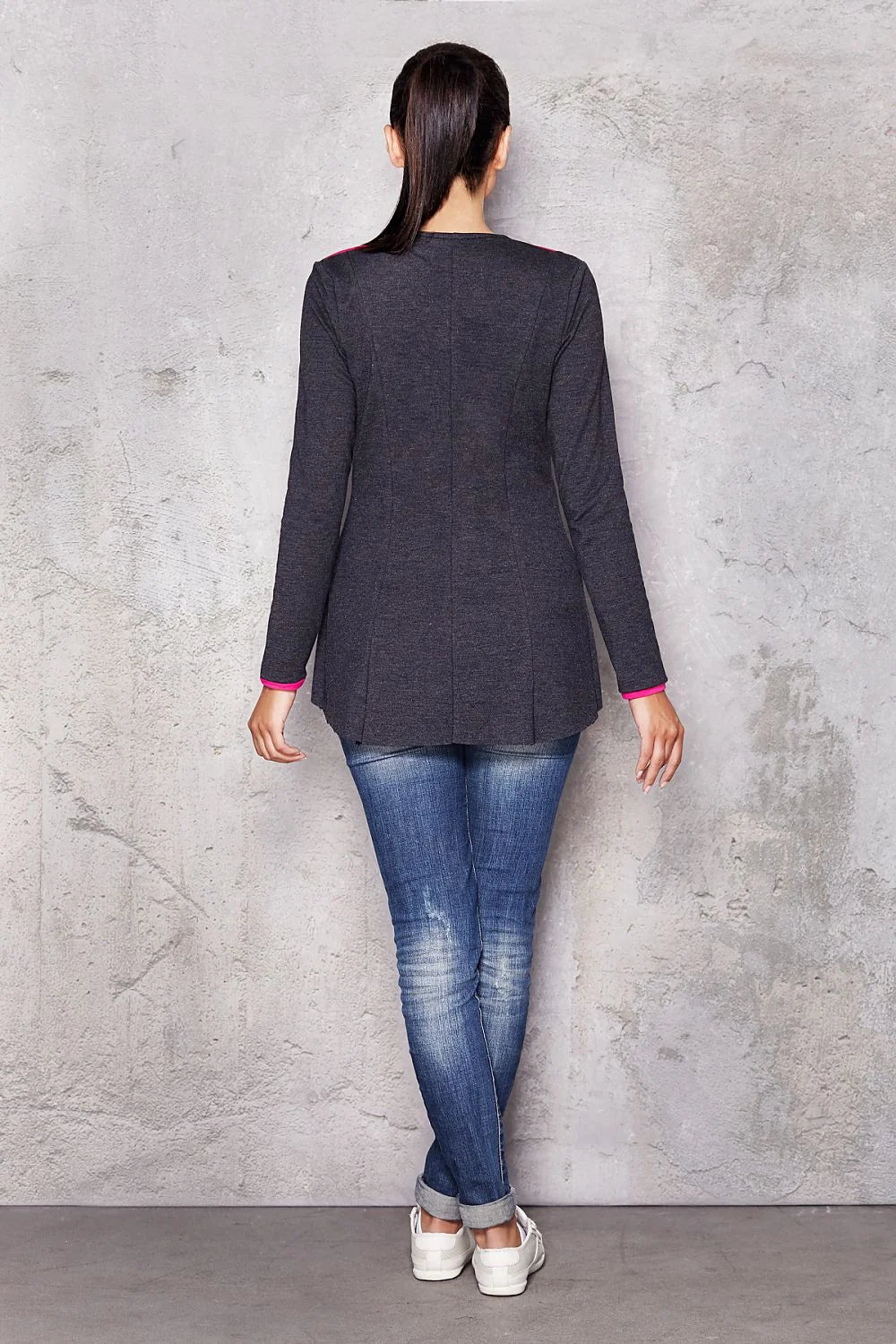 Gilet gris coton décontracté asymétrique élégant urbain avec bordures vert fluo pour femme moderne