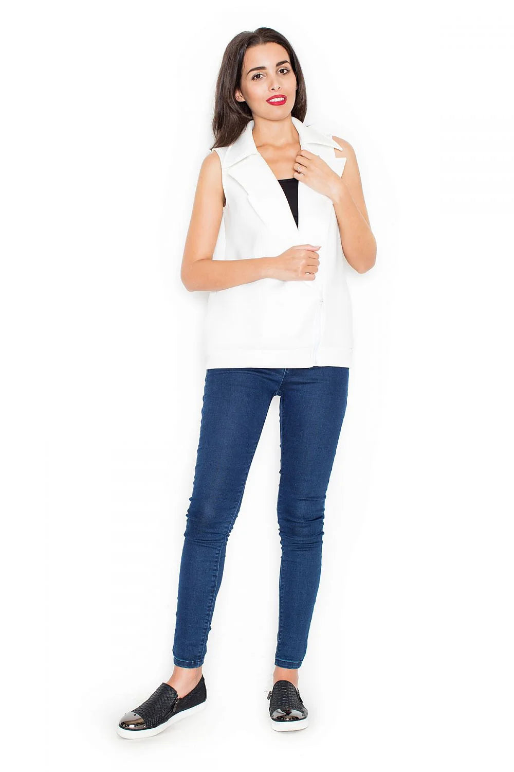 Gilet sans manches blanc élégant moderne décontracté avec fermeture éclair parfait pour toutes occasions mode