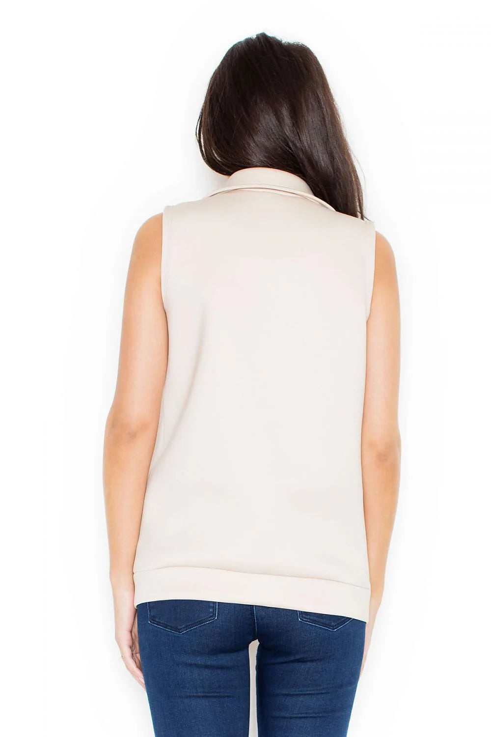Gilet sans manches synthétique beige moderne chic confort fermeture éclair tenue décontractée féminine élégante