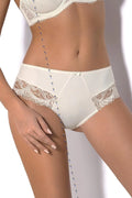 gorsenia culotte mihaute couvrante dentelle florale ivoire microfibre satinée panneau avant côtés transparents bord festonné noeud soyeux maintien léger romantique