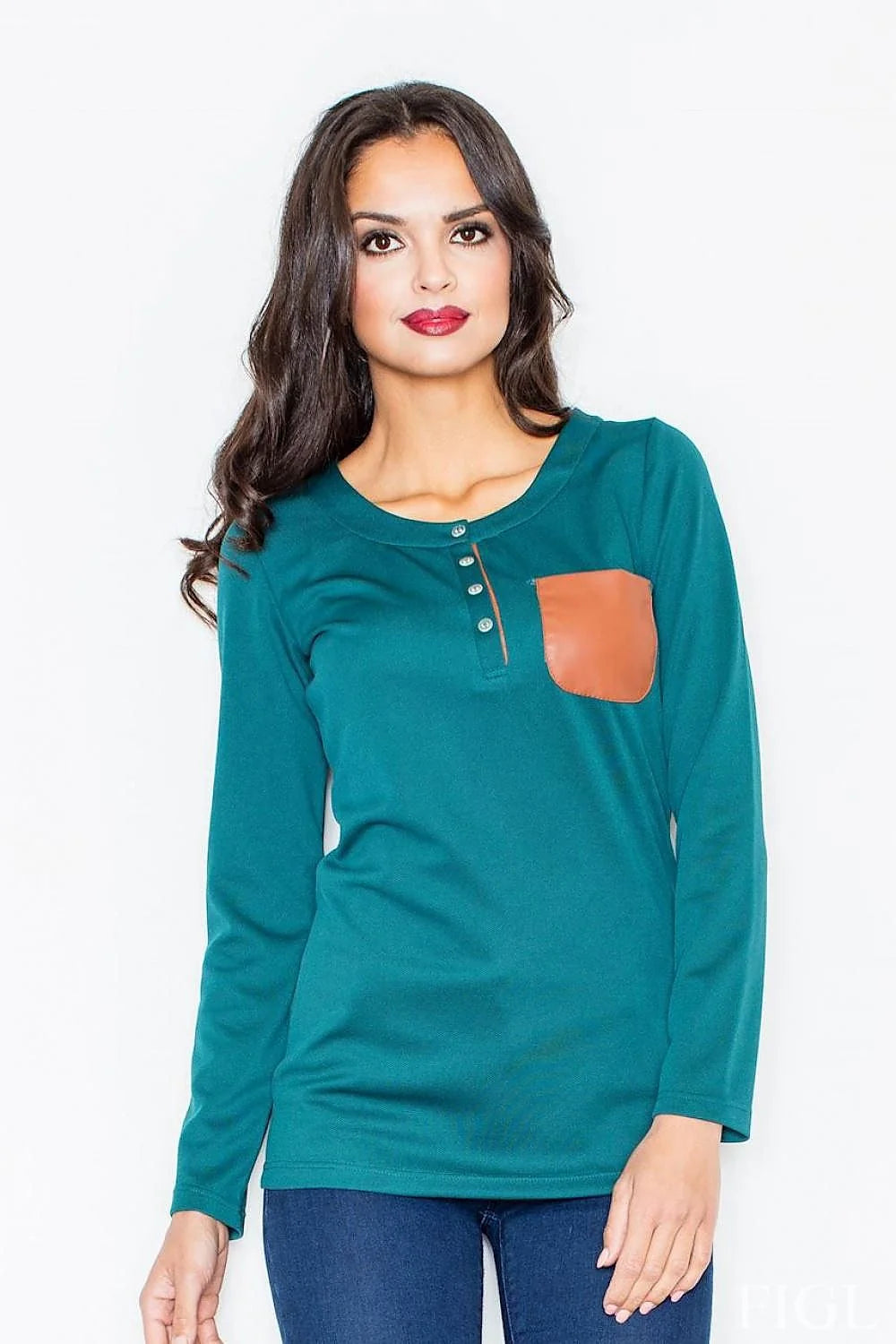 Haut à manches longues bordeaux Figl en coton style casual avec poche contrastée élégante