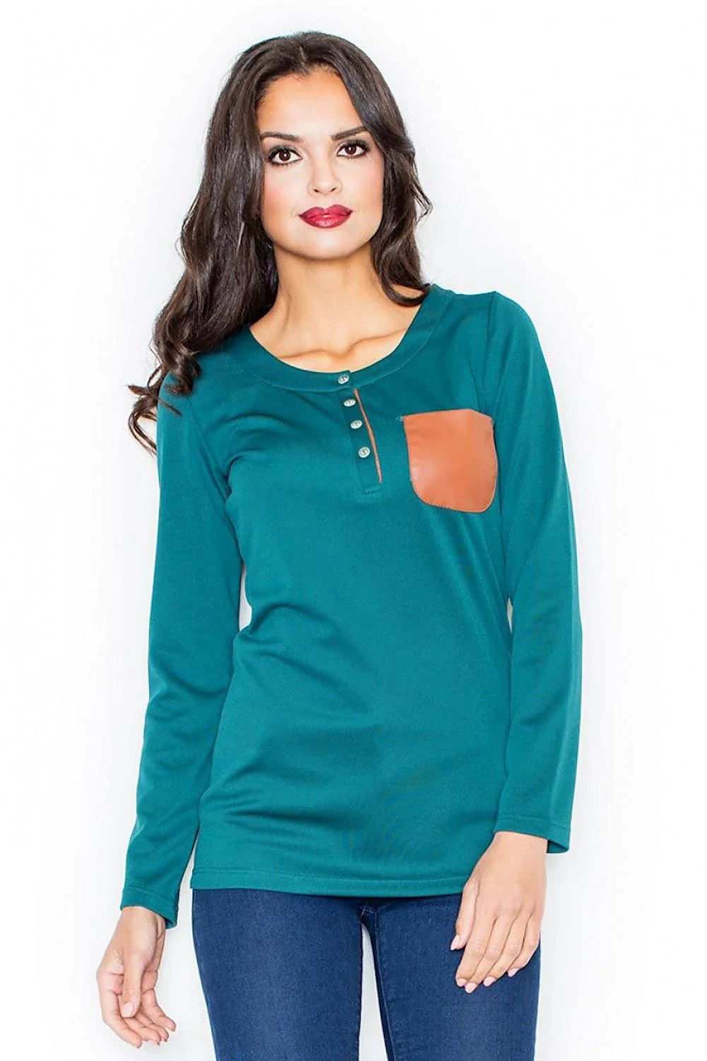 Haut à manches longues bordeaux Figl en coton style casual avec poche contrastée élégante