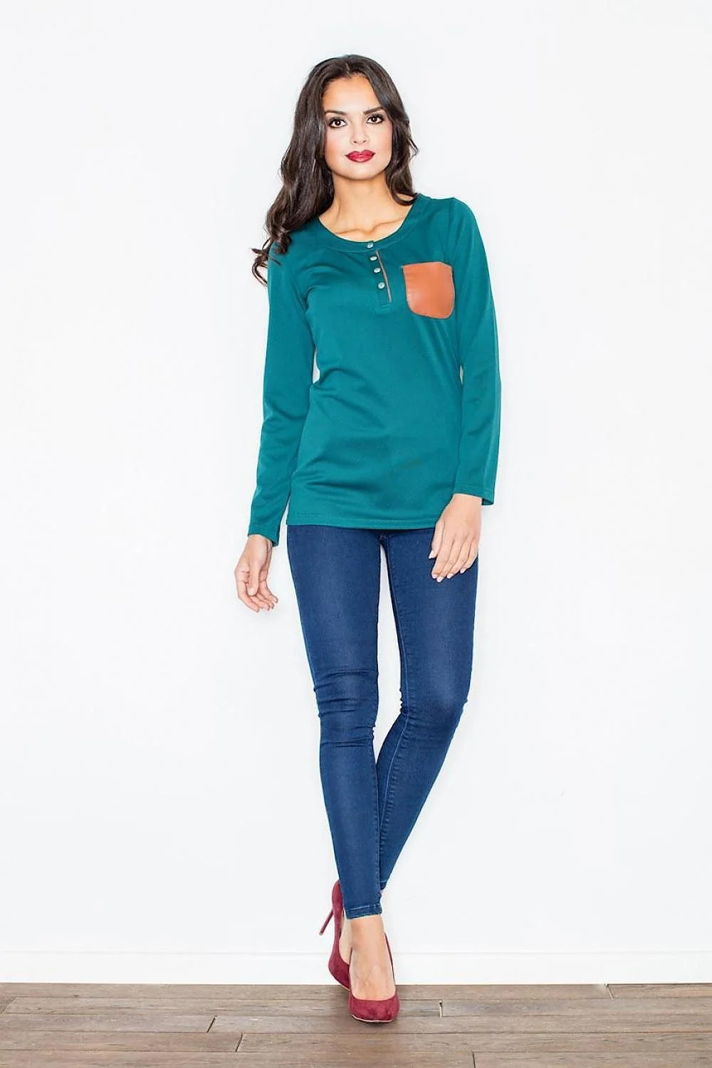 Haut à manches longues bordeaux Figl en coton style casual avec poche contrastée élégante
