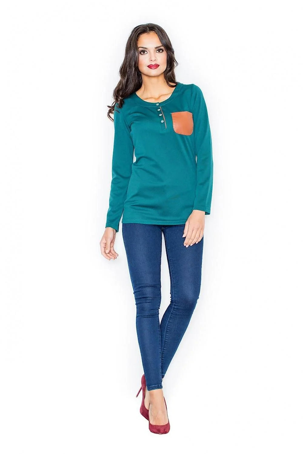 Haut à manches longues bordeaux Figl en coton style casual avec poche contrastée élégante