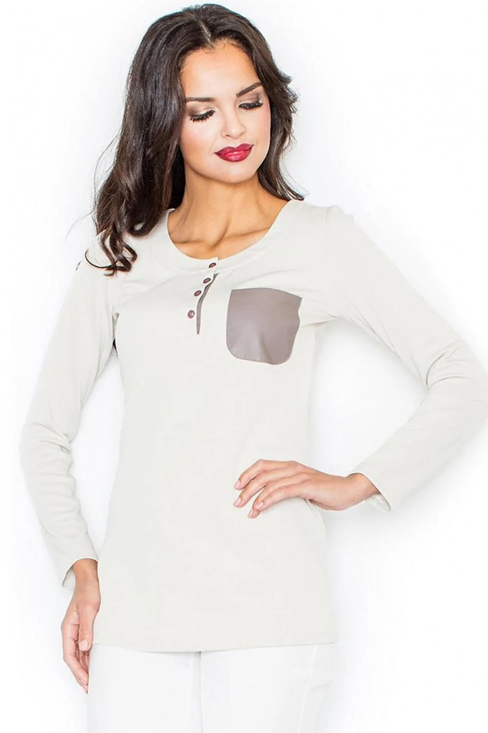 Haut à manches longues bordeaux Figl en coton style casual avec poche contrastée élégante