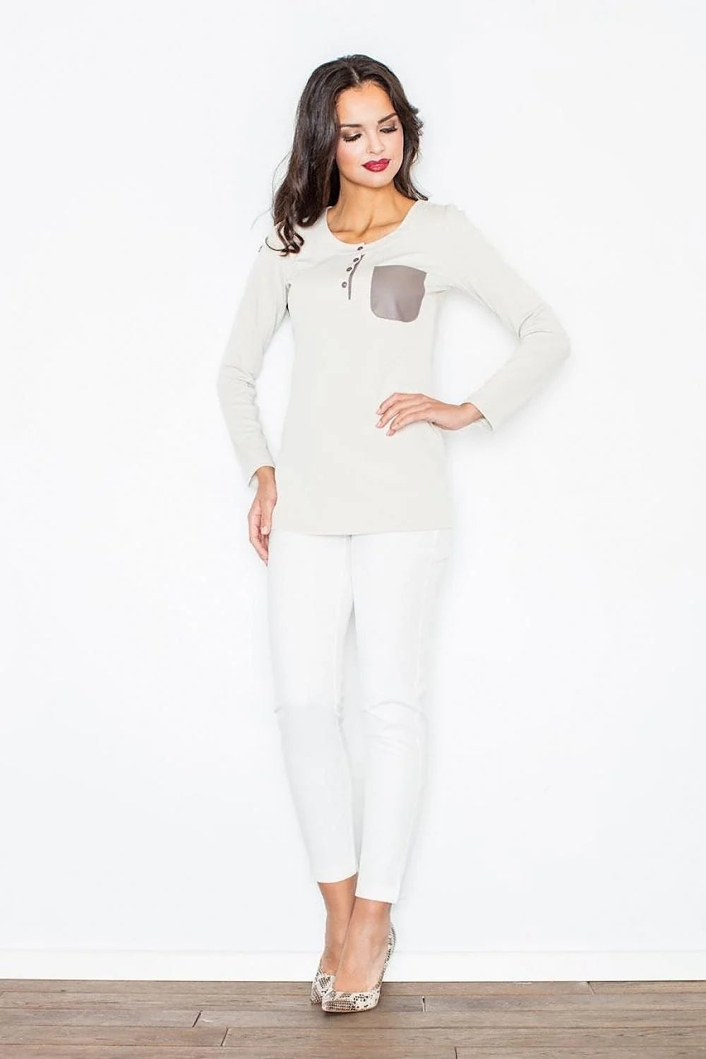 Haut à manches longues bordeaux Figl en coton style casual avec poche contrastée élégante