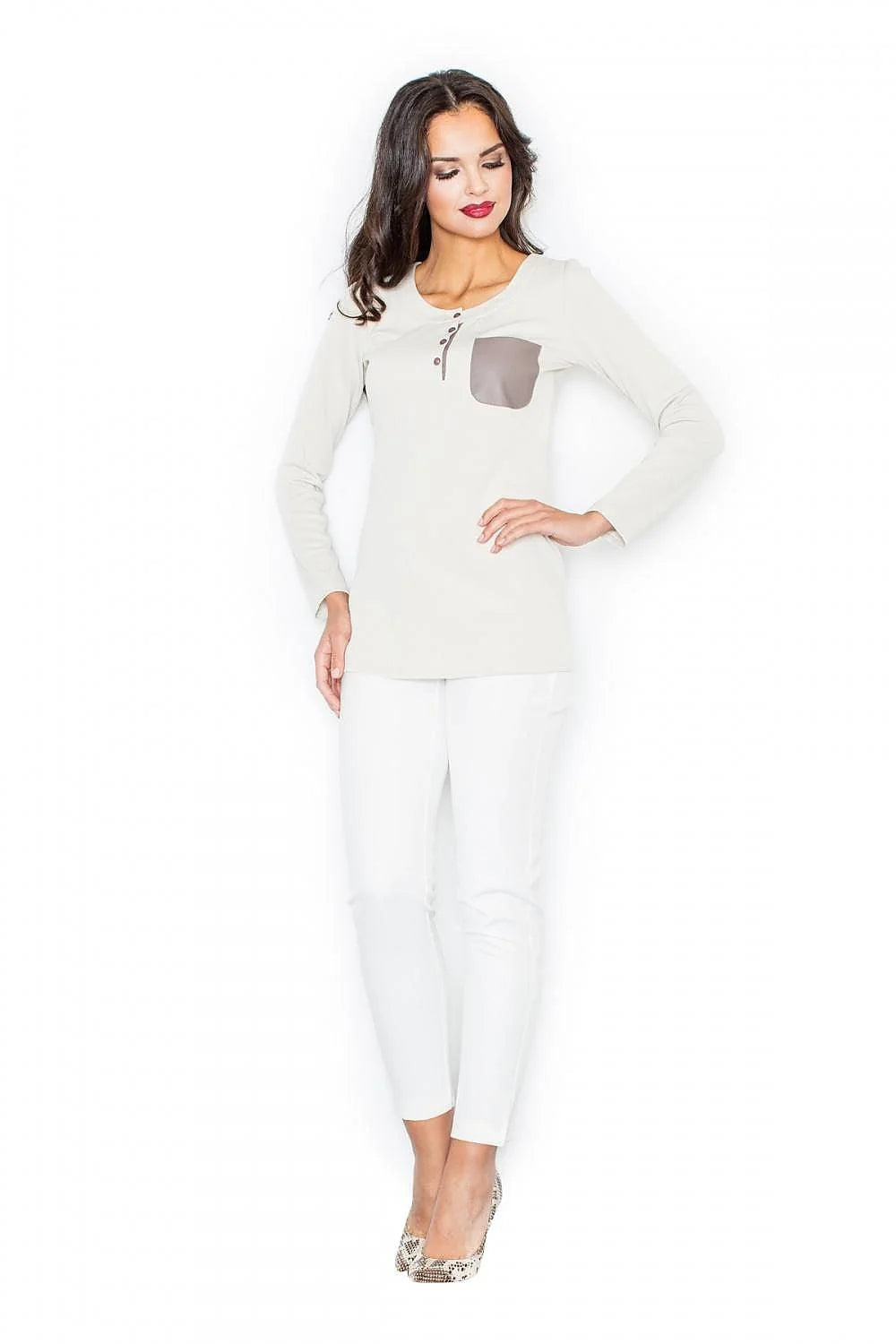 Haut à manches longues bordeaux Figl en coton style casual avec poche contrastée élégante