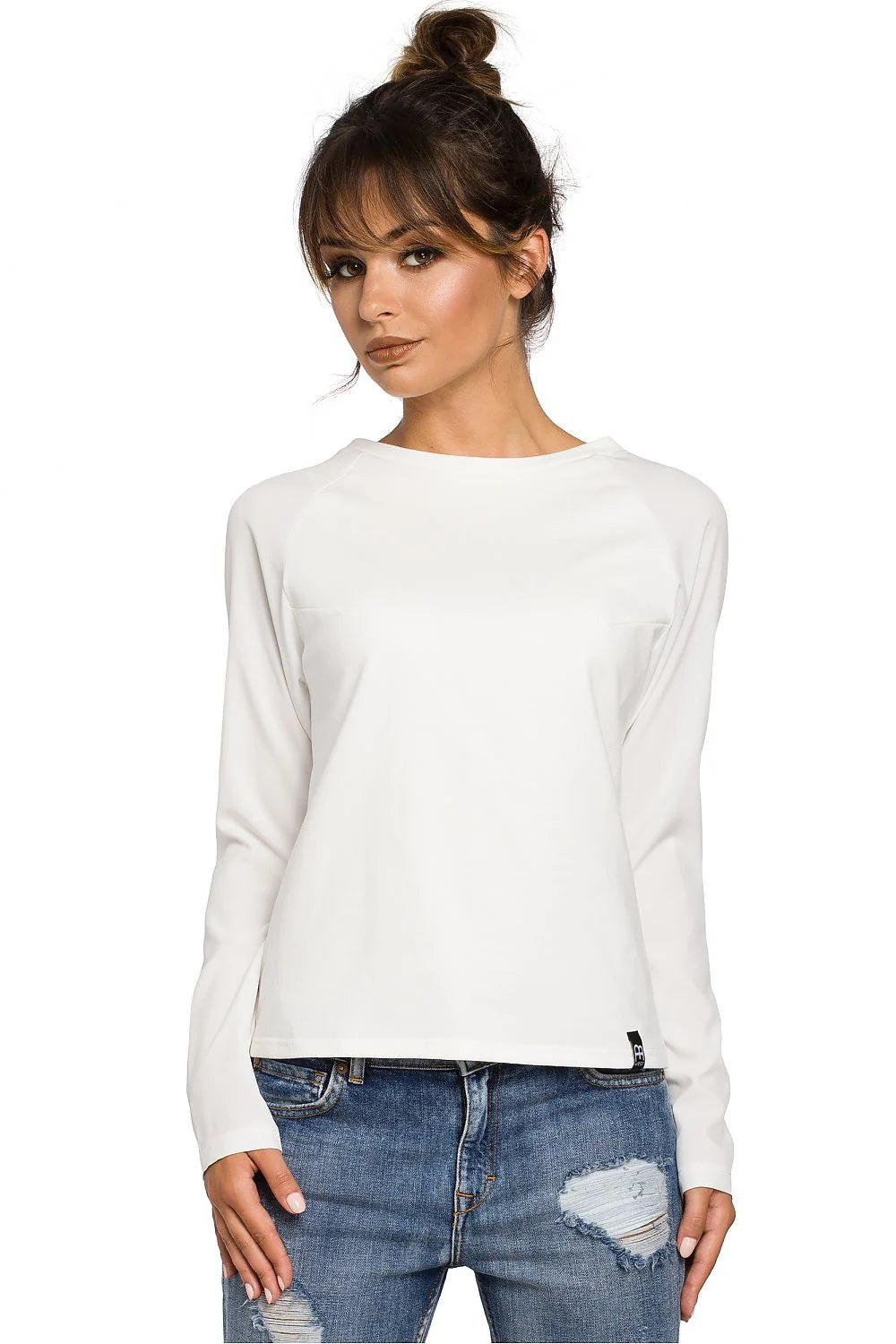 Haut blanc manches longues coton décontracté chic coupe droite col rond pour femmes modernes