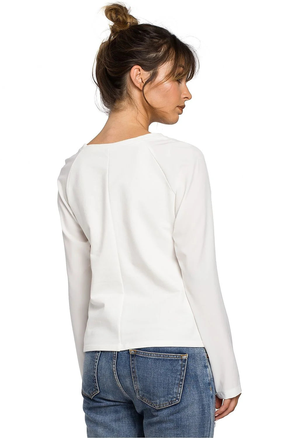 Haut blanc manches longues coton décontracté chic coupe droite col rond pour femmes modernes