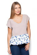 Haut en coton décontracté féminin coupe péplum motifs plumes élégantes mode casual pour femmes