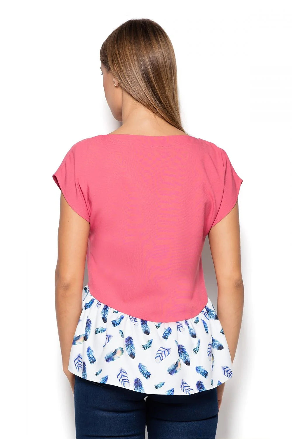 Haut en coton décontracté féminin coupe péplum motifs plumes élégantes mode casual pour femmes