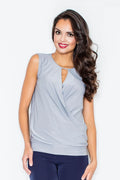 Haut féminin sans manches polyester moderne élégant goutte d’eau gris clair style chic polyvalent