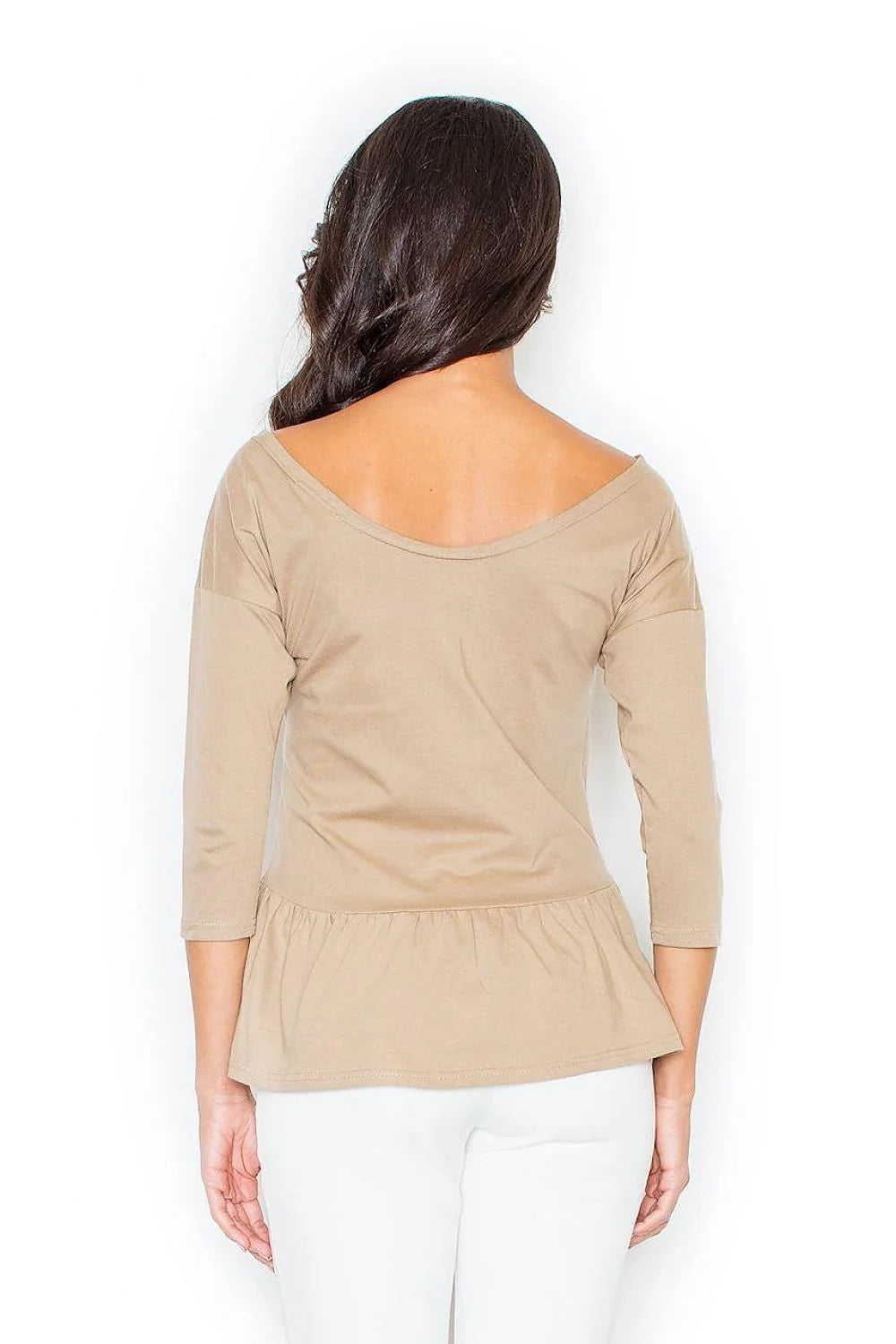 Haut femme coton casual élégant bleu foncé manches longues bas volant confort quotidien